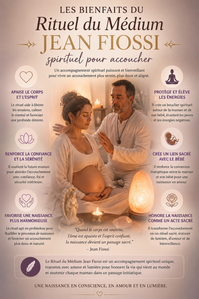 Femme enceinte recevant un accompagnement spirituel dans une ambiance calme et apaisante, illustrant les bienfaits du rituel de Jean Fiossi pour l’accouchement.