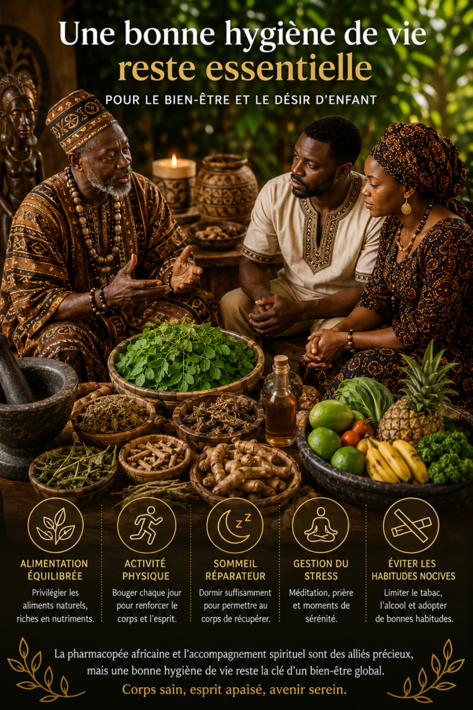Bonne hygiène de vie, plantes médicinales africaines et accompagnement traditionnel pour le bien-être et le désir d'enfant.